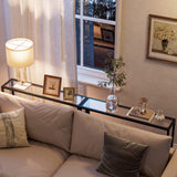 HOOBRO 39.4" Black Console Table, Tempered Glass Sofa Table, Modern Entryway Table, Narrow Couch Table, Metal Frame, for Living Room, Hallway BK04XG01 HOOBRO