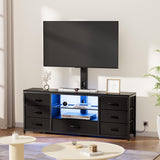 TV Stand with Mount and 7 Fabric Drawers, Led Entertainment Center with Power Outlets for 32 45 55 60 65 70 inch TVs, Black Dresser with Open Shelves Media Console Cabinet for Living Room Bedroom JUSTOGO