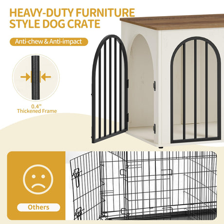 Hzuaneri 31.5'' Wooden Dog Crate Furniture, Indoor Dog Kennel Dogs Cage for Small/Medium Dogs, Heavy Duty Dog Crates Decorative Pet House End Side Table TV Stand, White Brown DFC85114B Hzuaneri
