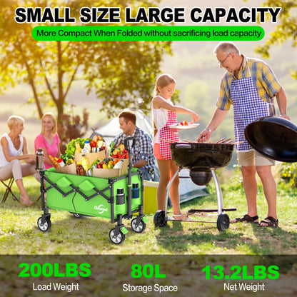 Collapsible Lounge Wagon, Wagon Cart Heavy Duty Foldable with Smallest Folding Design, Utility Grocery Small Wagon with All Terrain Wheels for Camping Shopping Sports Garden, Green