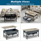VINGLI 36" Lift Top Coffee Table with Free Cloth Storage Bins, Rustic Framhouse Grey Coffee Table for Living Room, Small Modern Coffee Table for Small Space in Minimalistic Style, Gray VINGLI