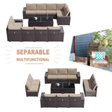 Kullavik 12 Pieces Outdoor Patio Furniture Set PE Wicker Rattan Sectional Sofa Patio Conversation Sets,Sand Kullavik