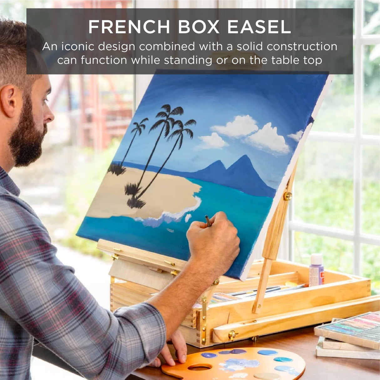 Best Choice Products French Easel, 32pc Beginners Kit Portable Wooden Folding Adjustable Sketch Box Artist Tripod for Painting, Drawing w/Acrylic Paints, Brushes, Canvases, Palettes - Natural Best Choice Products