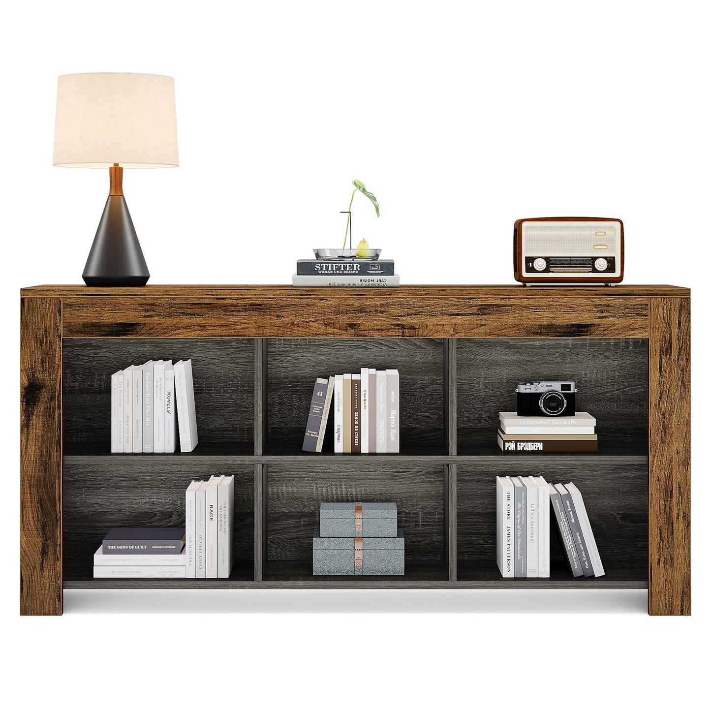 Tribesigns Industrial Rustic 6-Cube Horizontal Bookcase for Home & Office - WoodArtSupply