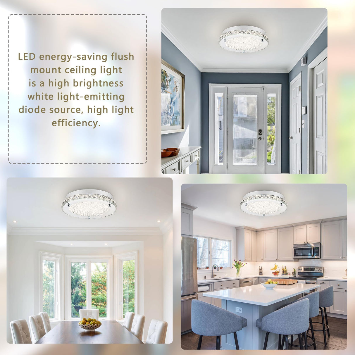 Lzawvm Crystal Ceiling Light Fixture, Flush Mount Bedroom Bathroom Hallway Light, 4000K LED Dimmable, 18W Lzawvm