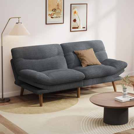Pipishell Futon Sofa Bed, 73" Convertible Futon Couch, Adjustable Backrest & Armrests, Corduroy Recliner Sleeper Sofa for Small Spaces, Living Room, Office, Guest Room (Grey, 73 in) Pipishell
