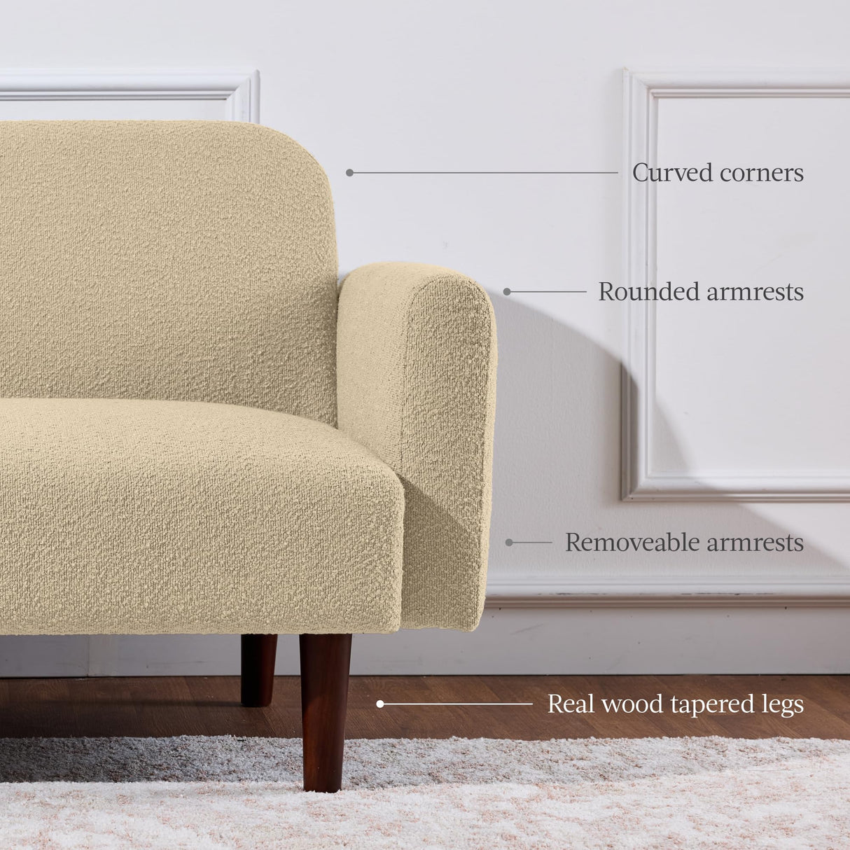 Best Choice Products 77" Mid Century Modern Boucle Loveseat Sofa, Couch, Convertible Sofa Sleeper Bed w/Real Wood, Removable Armrest - Oatmeal Best Choice Products