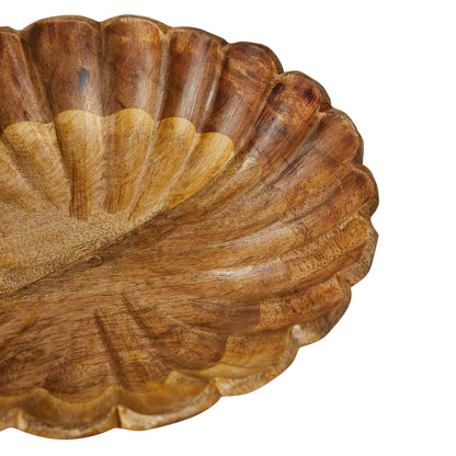 Creative Co-Op Boho Carved Wood Scalloped Edge, Natural Decorative Bowl