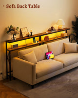 FAVOOSTY 5.9" Narrow Console Table with Led 46.8" Industrial Entryway Table with Storage Shelves, Thin Sofa Table for Living Room, Hallway, Entry Way, Foyer, Kitchen, Rustic Brown&Black FAVOOSTY