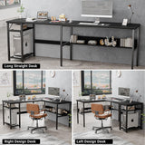 Unikito Reversible L Shaped Desk with Magic Power Outlets and USB Charging Ports, Sturdy Corner Computer Desk with Storage Shelves, Gaming Table Home Office Desk, Easy to Assemble, Black Unikito