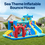 VIVOHOME 7 in 1 Bounce House for Kids, Sea Theme Inflatable Bouncy Castle with Slide, 12x10 FT Inflated Bouncer for Outdoor with Blower, Basketball, Climb, Jump Area, Ball, Water Pool, Hoop VIVOHOME