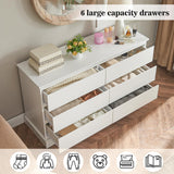 Alaxgumrol White Bedroom Dresser Modern 6 Drawers Dressers Wood Organizer Wide Dresser & Chest of Drawers Storage for Living Room, Entryway, Hallway Alaxgumrol