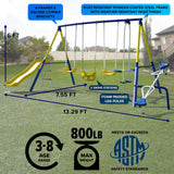 Sportspower Royal Fun Metal Swing Set: 2 Swings/Standing Swing, 2 Kid Roman Glider Swing & 5' Wavy Slide, EXCEEDS All ASTM Safety Standards *Bonus 4pc Anchor Kit* Sportspower