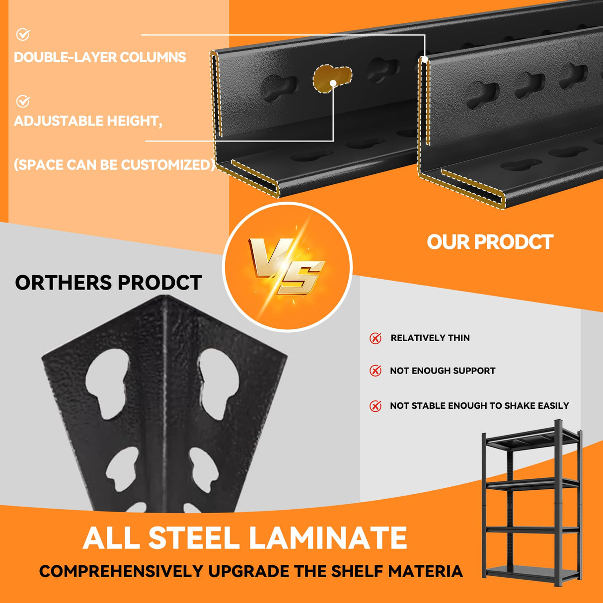 59''H Garage Shelving Heavy Duty Rack, 2400 LBS Large Capacity 4 Tier Adjustable Storage Shelves, Metal Industrial ShelvingUnits for Garage, Basement and Warehouse, 59''H×31.5''W×13.78''D, Black ErgoNova