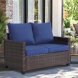 EortheX Outdoor Patio Loveseat,All-Weather Wicker Loveseat with Cushions – Rattan Outdoor 2 Person Sofa Furniture for Garden, Balcony, and Deck,Sectional Patio Love seat Sofa Set - Blue EortheX outdoor fancy