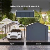 Outsunny 12' x 20' Heavy Duty Metal Carport, Waterproof Garage Car Canopy Shelter with Galvanized Metal Roof and Removable Sidewalls for Cars, Boats, Tractors, Dark Gray Outsunny