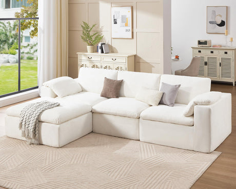 Jocisland 130 inch Cloud Couch Sectional, No-Assembly Modular Sectional Sofa with 83.5 inch Deep Chaise, Oversize Cloud Couch for Living Room, White Chenille Jocisland