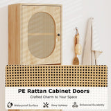 Tangkula 67" Tall Bathroom Storage Cabinet, Narrow Rattan Linen Tower with Doors, Adjustable Shelves & Drawer, Freestanding Floor Cabinet for Living Room, Kitchen, Dining Room, Office, Natural Tangkula