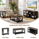 ChooChoo Farmhouse TV Stand for TVs up to 55 Inch, Modern Entertainment Center with 4 Open Shelves & Built-in Cable Holes, Media TV Console for Living Room, Bedroom, Black ChooChoo