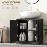 kleankin Pedestal Sink Storage Cabinet, Under Sink Cabinet with 2 Doors and Adjustable Shelf, Bathroom Vanity with U-Shape Cut-Out, Black kleankin