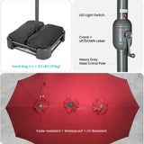 Home Zone Living 15x9 Ft Double Head Patio Umbrella with Base, 36 LED Lights, Sand Bags, UV Resistant & Waterproof, 213 LBS Total Weight, Burgundy Red Home Zone Living