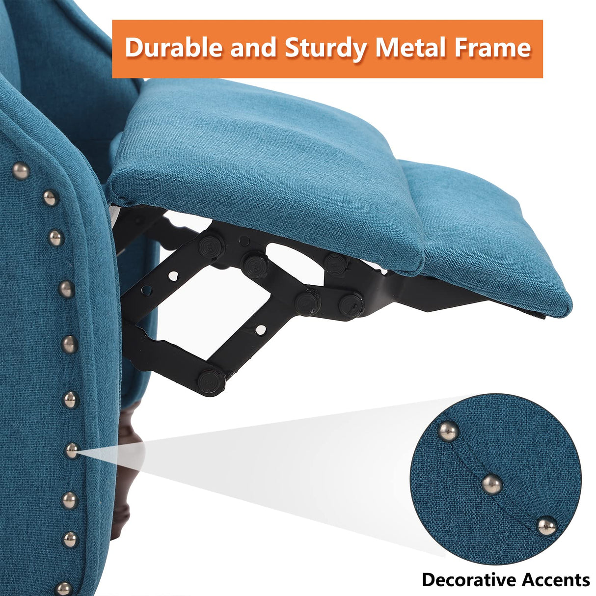 VUYUYU Wingback Recliner Chair, Push Back Arm Chair with Heat and Massage, Tufted Single Sofa for Home, Living Room, Office, Bedroom (Blue) VUYUYU