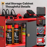 Spampur Power Tool Organizer Wall Mount with Charging Station,Garage Metal Cabinet 15 Min Quick Assembly & Max 150lb load with 6 Outlet Power Strip, 8 Slots Cordless Drill for Workshop/Shed/Tool Room Spampur