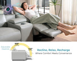 Jocisland Dual Power Recliner, Oversized 5-Seater Sofa with Console, 3 Bluetooth Speakers & Hidden Storage, Modern L Shaped Reclining Couch with 6 Charging Ports - Light Gray Leathaire Jocisland