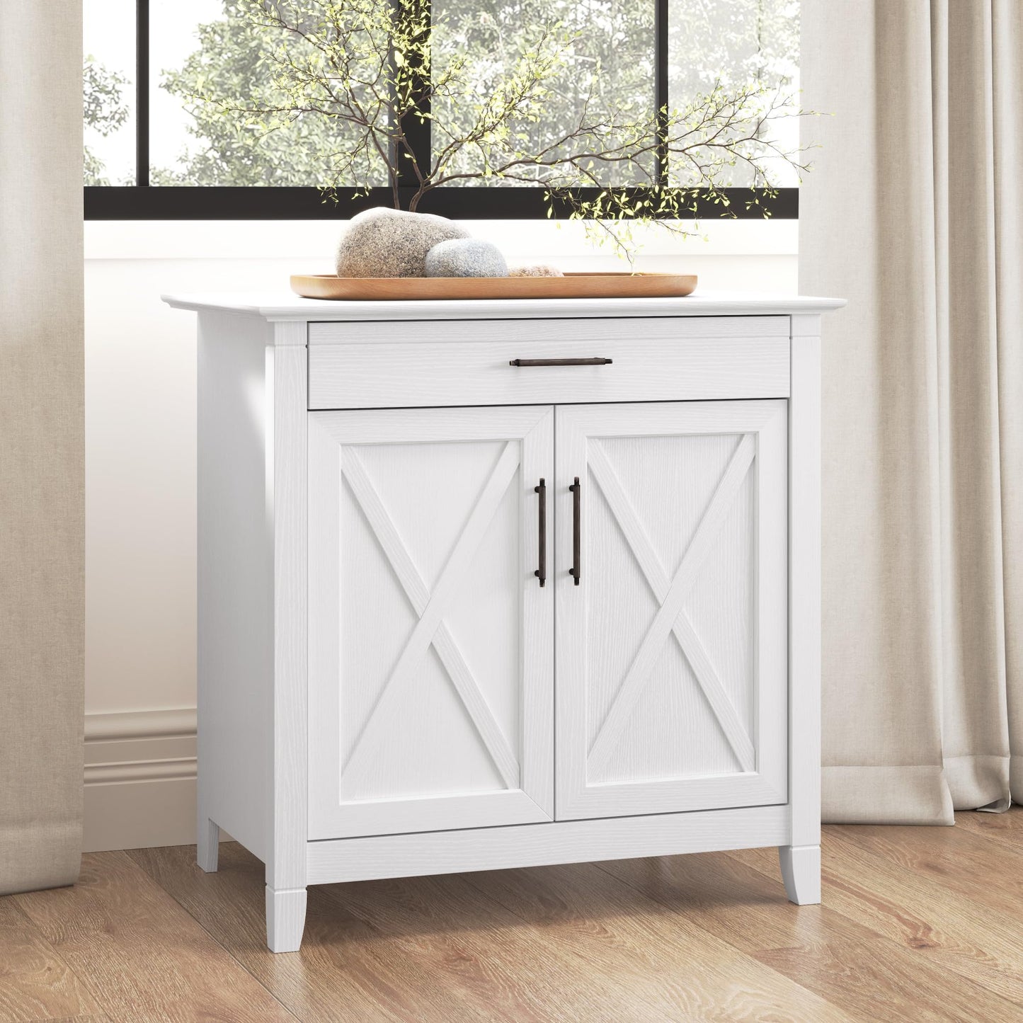 Bush Furniture Key West Secretary Desk | Accent Cabinet with Work Surface in Pure White Oak | 30W x 20D Hidden Writing Table and Storage for Small Spaces - WoodArtSupply