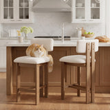 HNY 26 Inch Farmhouse Counter Stools Set of 4 with Curved Back, Modern Sherpa Boucle Upholstered Counter Height Bar Stools, Tall Kitchen Bar Chairs with Solid Wood Frame for Island Countertop, White HNY