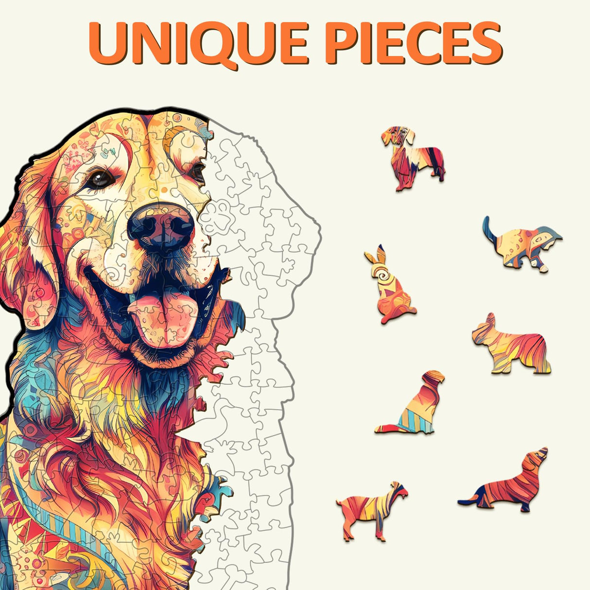 masseruon Wooden Puzzle for Adults-Loyal Golden Retriever, Dog Puzzles for Adults(S, 120pieces, 9.4*8.9in), Beautiful Animal Dog Jigsaw Wood Puzzles Adult, Family Puzzle Game Christmas Birthday Gift masseruon