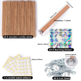 Ziosxin 60set Cherry Wood Candle Wick,Thicken Wood Wicks for Candles-Long Lasting Flame-Easily Burn,Candle Cores with 60pcs Stand and 60pcs Glue Dot,60pcs Warning Label for Candle Making Ziosxin