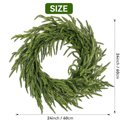 ENVEN 2 Pack 24" Norfolk Pine Wreath for Front Door, Artificial Christmas Wreath Faux Pine Green Wreath for Wall Windows Mantle Outdoor Outside Christmas Decoration