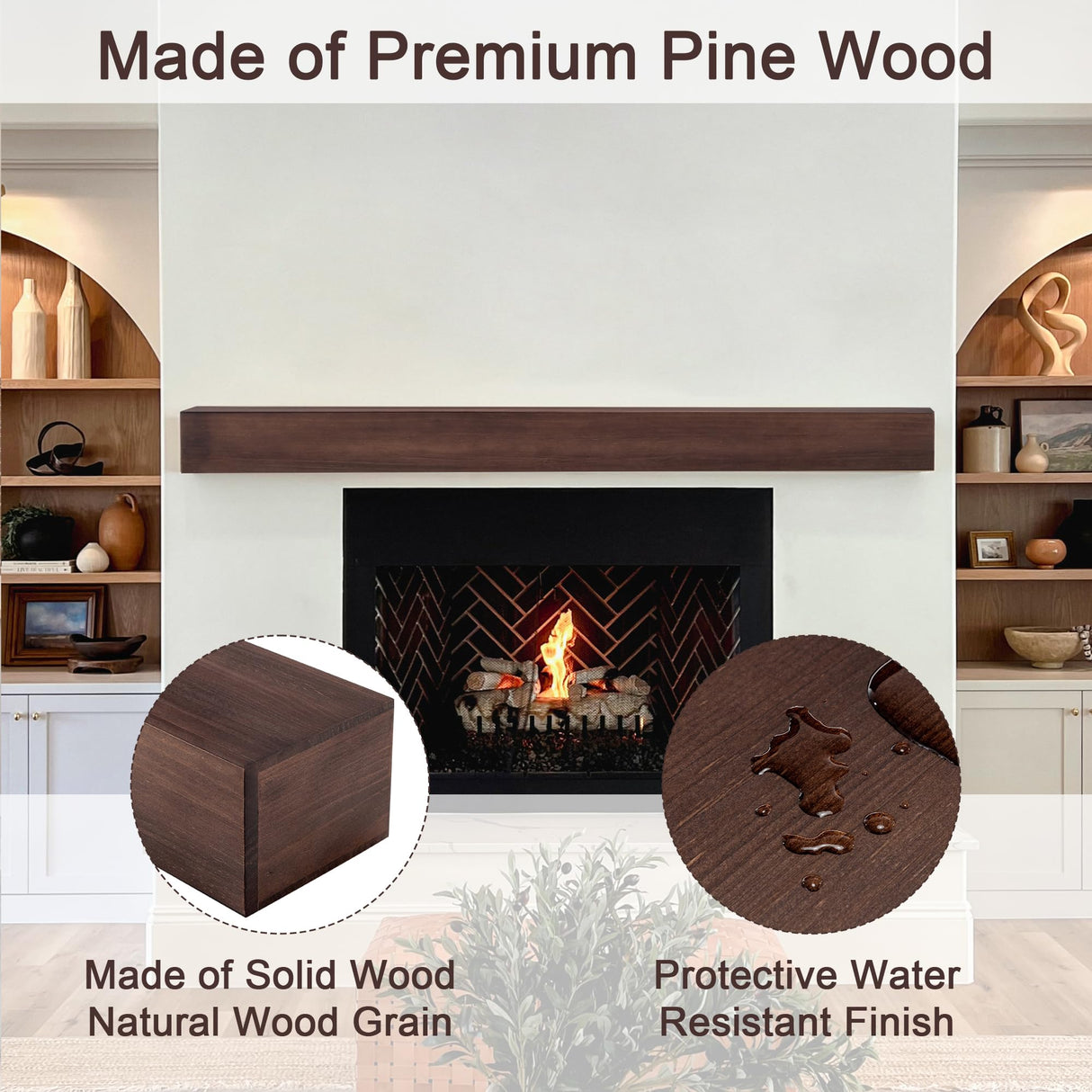 Thanaddo Fireplace Mantel 72 Inch Wall Mounted Floating Farmhouse Shelf Farmhouse Fireplace Mantle Shelves Handcrafted Solid Wood Dark Brwon Thanaddo