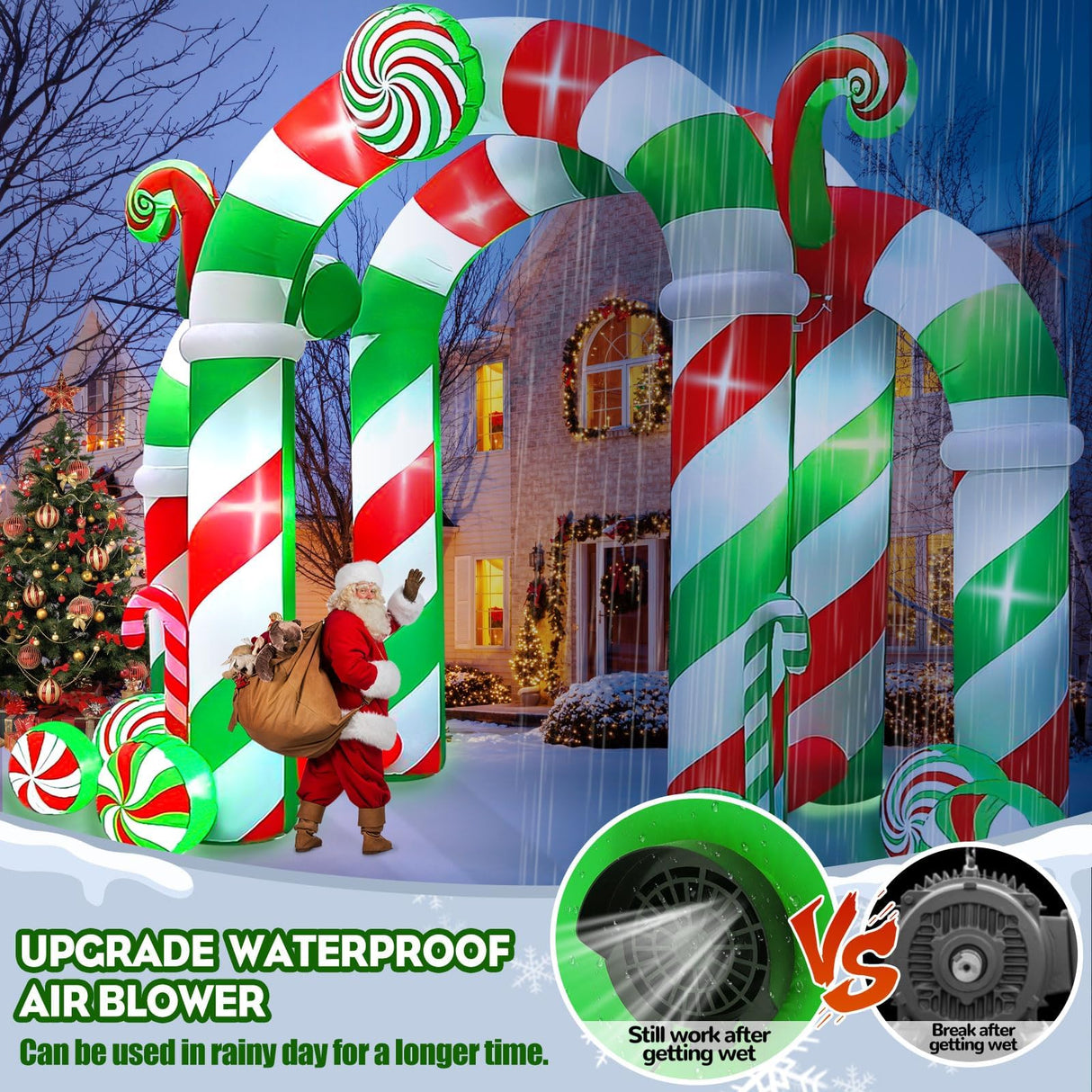 Kalolary 13FT Christmas Archway Inflatables with LED Light, Giant Xmas Candy Arch Inflatable Stereoscopic Blow up Christmas Outdoor Yard Decorations for Square Shopping Mall Lawn Garden Holiday Party Kalolary