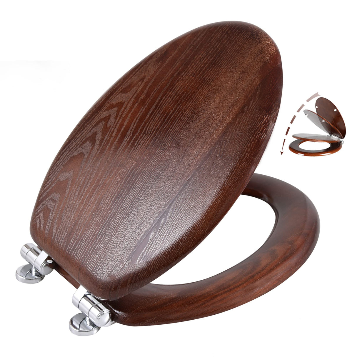 Angel Shield Elongated Wood Toilet Seat with Quiet Close,Easy Clean,Quick-Release Hinges(Elongated,Dark Walnut) Angel Shield