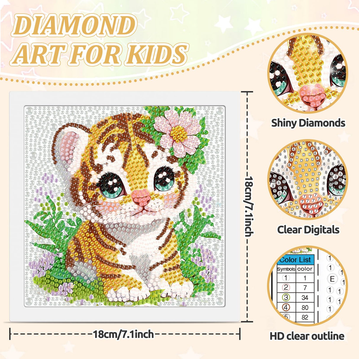 SENQAO Tiger Diamond Art Kit for Adults with Frame Art and Crafts for Adults Ages 6-8 -10-12 Easy to DIY Diamond Art for Adults and Adult Beginners Home Wall Decoration 7.1x7.1inch SENQAO