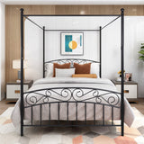 PacknWood Acosure Queen Size Metal Canopy Bed Frame with Headboard and Footboard,Bedroom Platform Bed w/Slat Support & No Box Spring Required,for Adult Kid Boy Girl Teen,Black Acosure