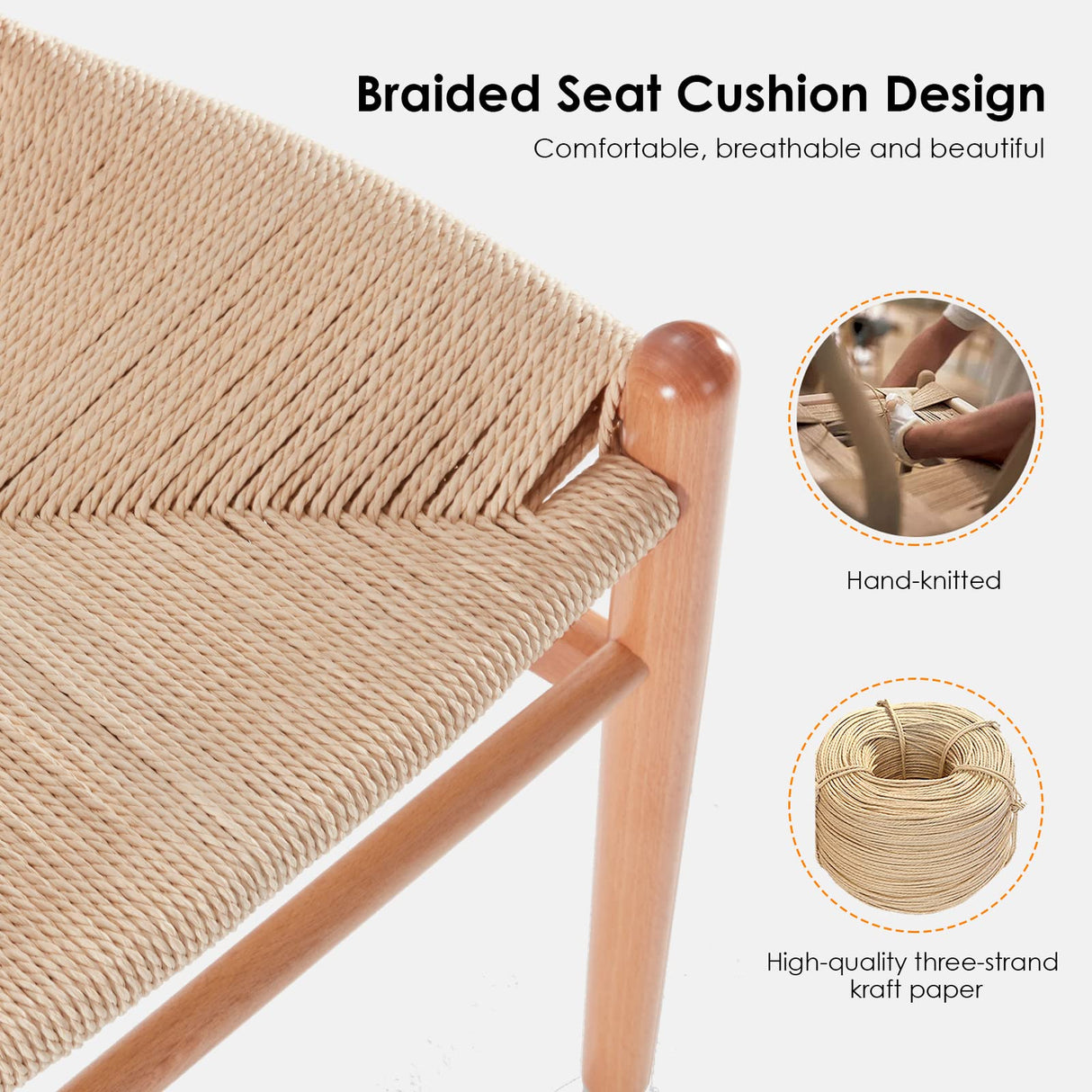 Farini Rattan Chairs for Dining Room Wishbone Chair Solid Wood Armchairs Y Shaped Backrest Hemp Seat for Home Restaurant Fully-Assembled(Set of 2,Nature-Beige Seat) Farini