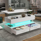 SEDETA 40" Lift Top Coffee Table, Coffee Tables with Storage for Living Room, Small Coffee Table with 2 Drawers & LED Light for Dining Reception Room, White SEDETA