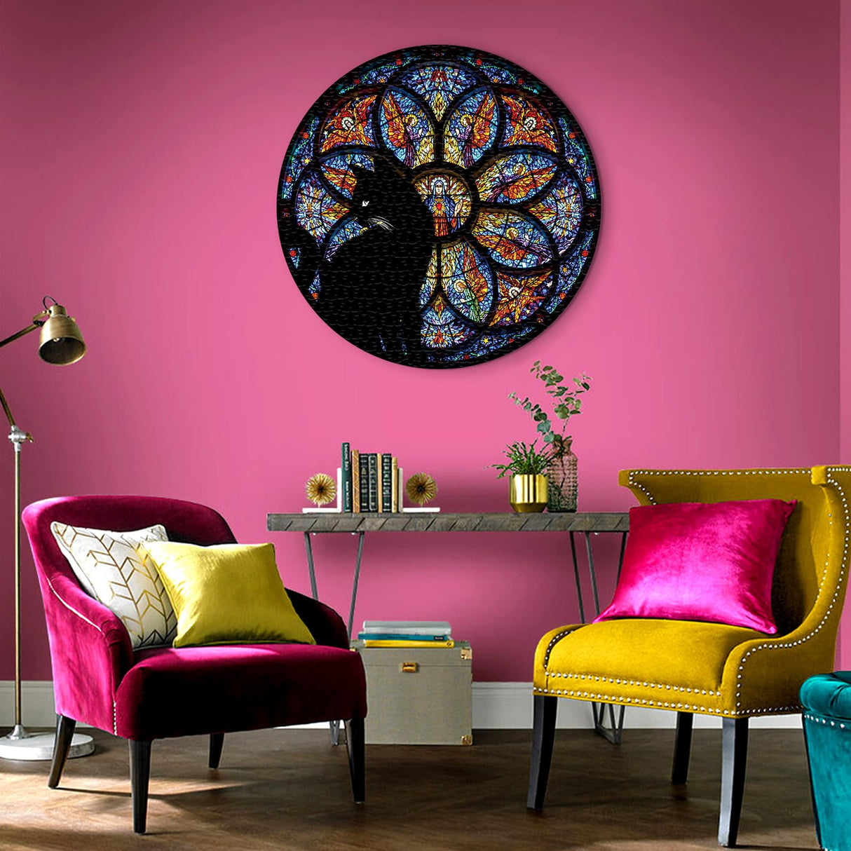 Stained Glass Cat Puzzle for Adults 1000 Piece, Colorful Religious Christian Jigsaw Puzzle, Kitty Kitten Mandala Puzzle BBOLDIN