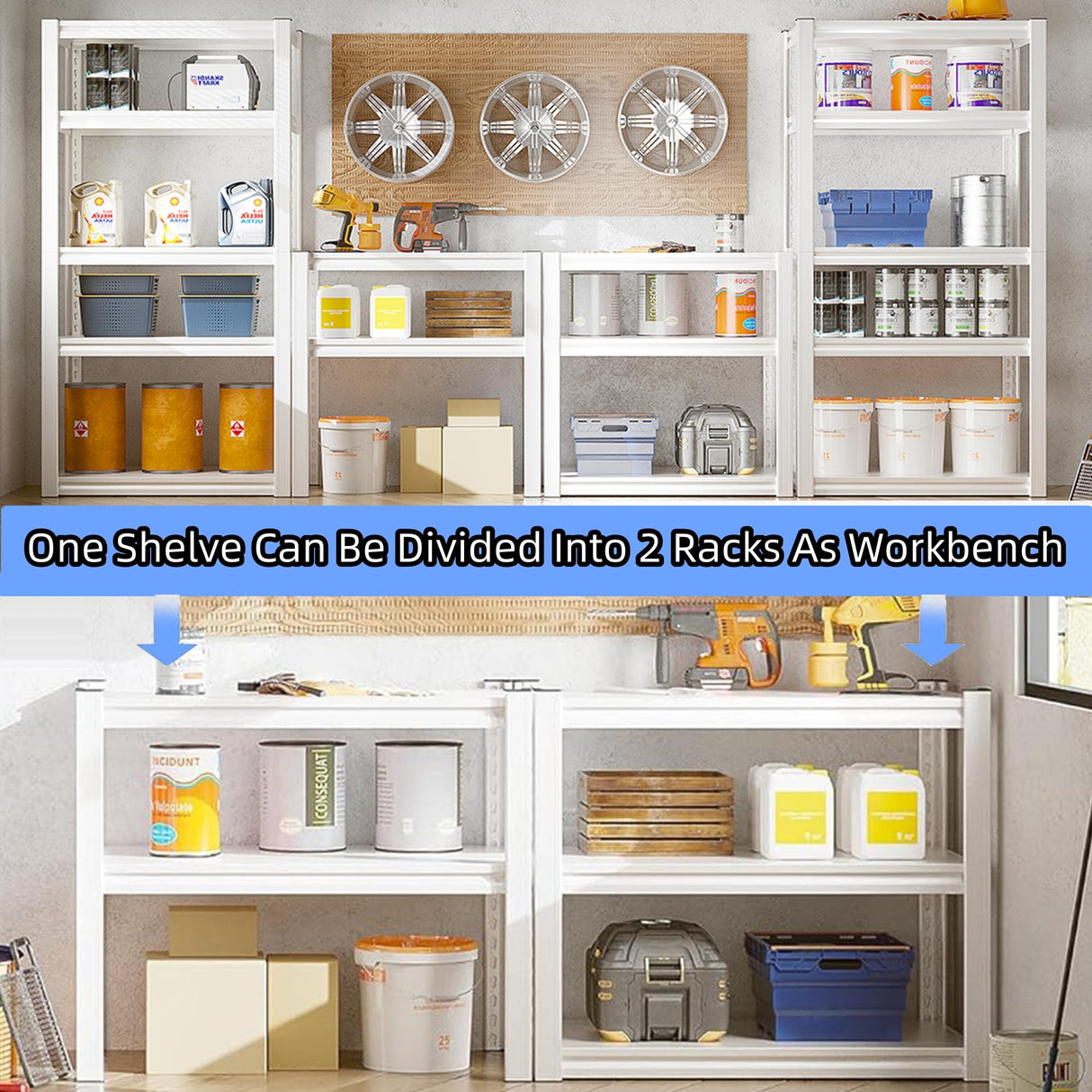 Elitehouse 5 Tier Metal Storage Shelves Adjustable Garage Shelving, Heavy Duty Industrial Utility Rack Organization for Kitchen, Pantry, Closet, Garage, Office (White) Elitehouse