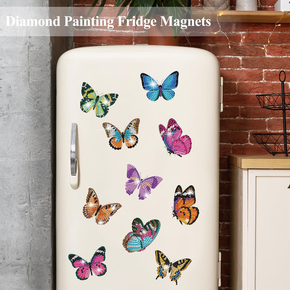 Vcekract 12 Pcs Diamond Painting Kits, Butterfly Diamond Art Refrigerator Magnets, Diamond Art Kits for Adults, Fridge Magnet Diamond Art Kits, DIY Crafts Kits for Adults Vcekract