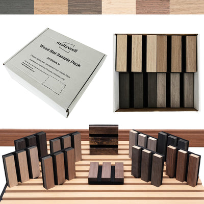 Mollywell Wood Panels for Wall, Time-Saving Installation, Versatile Wood Slat Wall Decor, Enhanced Acoustic & Sound Proof Fluted Design for Home & Office, 10 Pcs Sample Pack, 4.2x3.9 Inch