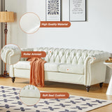 RUSTYER Chesterfield 3 Seater Sofa, Modern Leather Tufted Couch 3 Seater with Rolled Arms and Nailhead Mid-Century Upholstered Couch for Living Room, Bedroom, Apartment and Office, White RUSTYER
