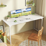 Huuger Computer Desk, 55 Inch Office Desk, Gaming Desk with Storage, Writing Desk Work Desk for Home Office, Study, Modern Simple Desk, Large Legroom, Metal Frame, White Huuger