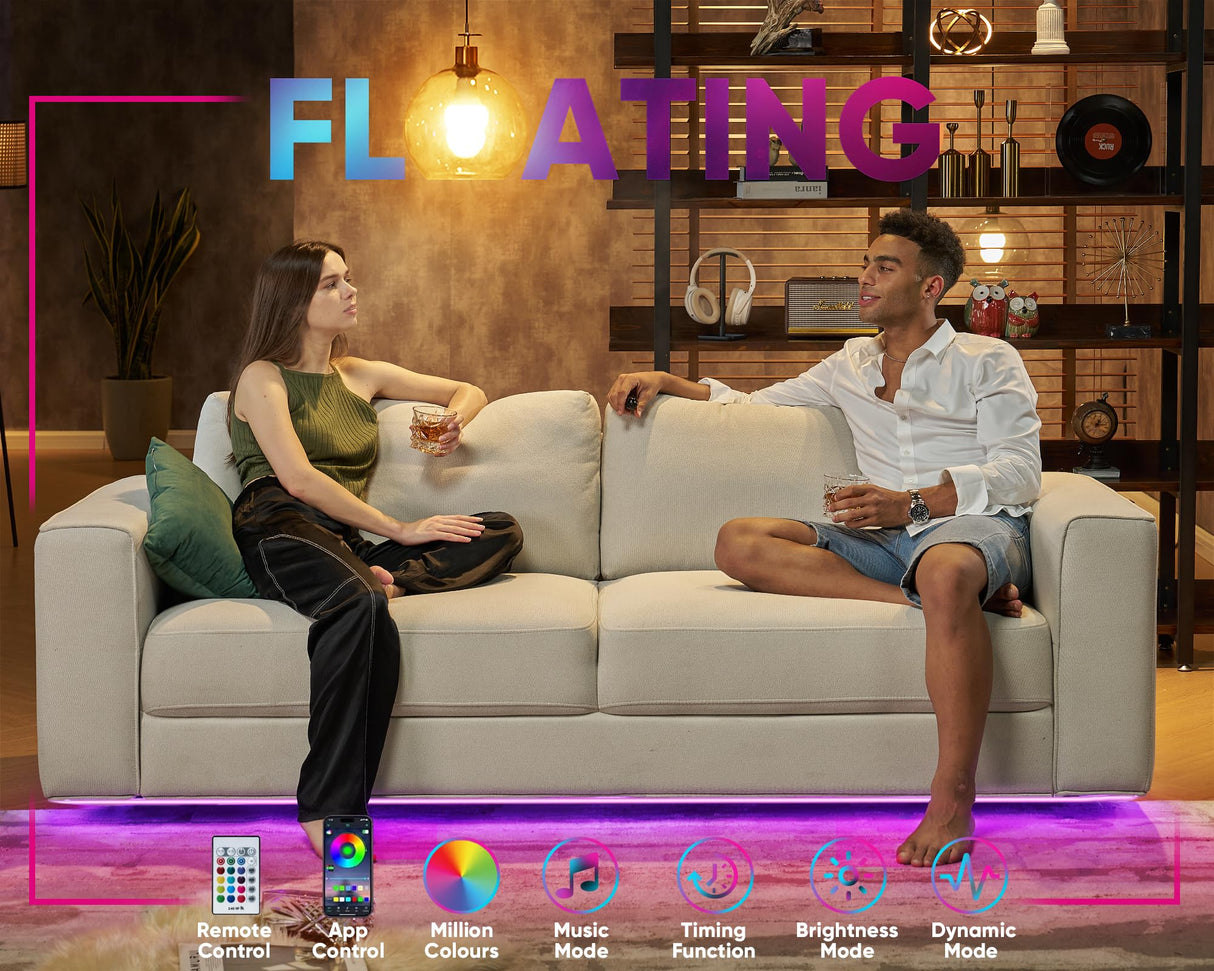 Jocisland Sofa, 89 Inch Modern Sofa with LED Lights, 3 Seater Floating Sofa with Deep Seat, Oversized Couches for Living Room, Linen Beige Sofa Couch Jocisland