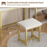 KAI-ROAD Small Makeup Vanity Desk no Mirror - Modern White Vanity Table with Wood Drawers, Padded Stool, Charging Station & Foldable Countertop, Small Computer Desk Home Office Desk for Bedroom KAI-ROAD