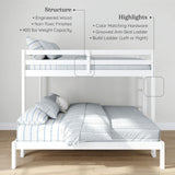 Grain & Grove Bear Twin Over Full Bunk Bed, Sturdy Bunk Bed Frame for Kids, Plywood Bunk with Ladder, Guardrail, and Slats, No Box Spring Required, Brushed White Grain & Grove