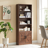 RWYHG 70in Tall Bookshelf 6 Tier Bookcase with Barn Doors and Adjustable Shelf, Brown Farmhouse Book Shelves with Storage Cabinet,Wood Floor Standing Display Bookshelve for Bedroom,Living Room,Kitchen RWYHG